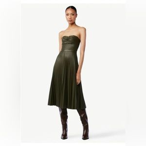 Scoop Women's Faux Leather Strapless Pleated Midi Dress Large